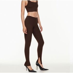 NWT Babaton Aritzia Rich Mocha Brown Rib Knit‎ Leggings Side Slits M